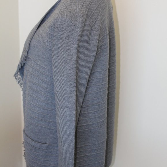 (NWT) Talbots Merino Wool Petite Grey Fringe Open Cardigan Sweater Long Tunic - Picture 8 of 15